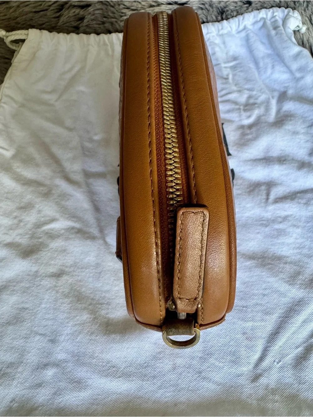 MCM Visetos Cognac Oval Crossbody Belt Bag w/ Dust Bag